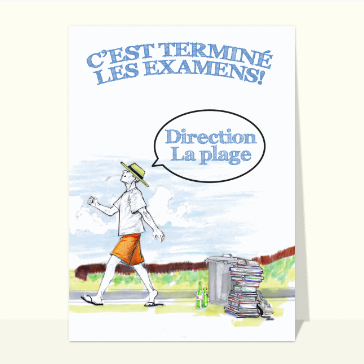 carte d'examen réussi : Direction la plage après les examens