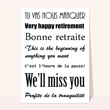 Carte départ en retraite : Bonne retraite en plusieurs langues