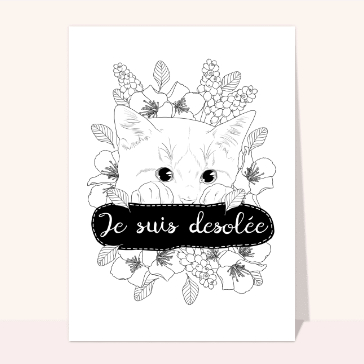 Carte Je suis désolée chat à colorier