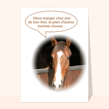 carte d'invitation divers : Viens chez moi manger du foin