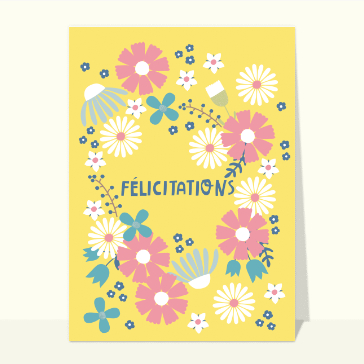 carte félicitation : Félicitations entourées de fleurs naïves