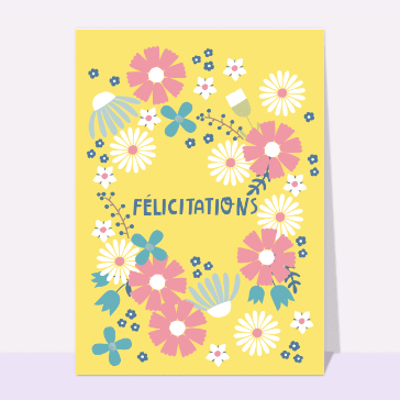 Félicitations entourées de fleurs naïves