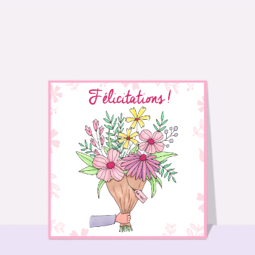 Carte Félicitations bouquet de fleurs roses