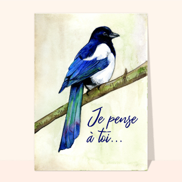 Carte Je penses à toi pie bavarde