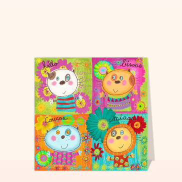Carte Hello bisous miaou coucou