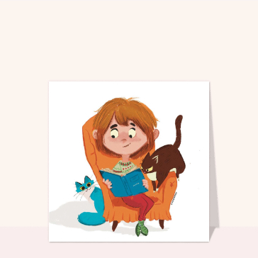 Carte Moment lecture avec ses chats