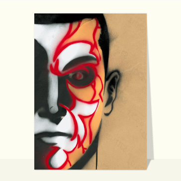 Carte street art personnalisable : Graff de visage au pochoir et à l'aérosol