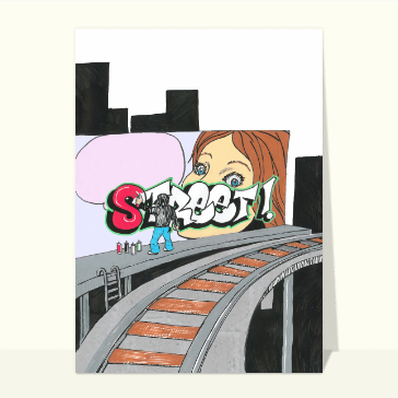 Carte street art personnalisable : Graff sur le quai d'un métro aérien