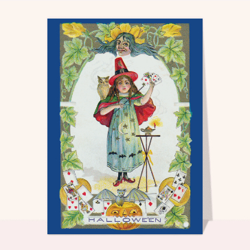 Cartes pour Halloween et Toussaint : Petite magicienne d'Halloween
