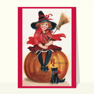 Cartes pour Halloween et Toussaint : La petite sorcière rouge