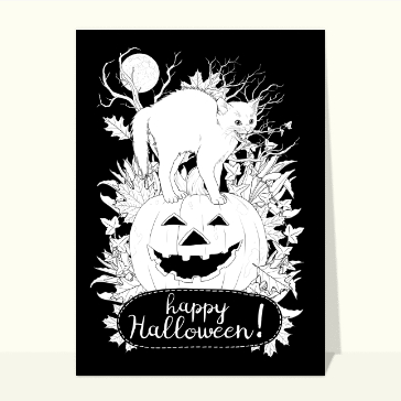 Carte Halloween pour enfant : Chaton sur une citrouille d`Halloween