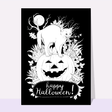 Carte Chaton sur une citrouille d`Halloween