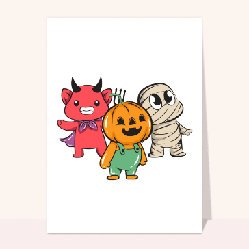 Carte Halloween pour enfant : Trois petits monstres d`halloween