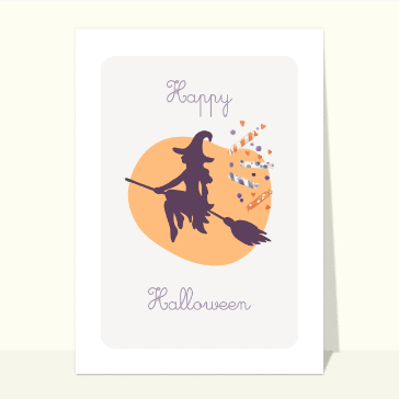 Carte Halloween pour enfant : Happy halloween sorcière sur son balai