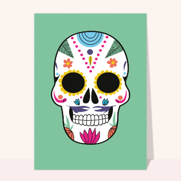 Cartes pour Halloween et Toussaint : Crâne décoré dia de los muertos