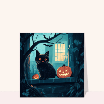 Chat noir mystérieux et citrouilles d'Halloween