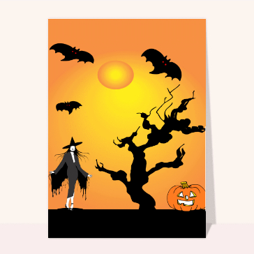 Cartes pour Halloween et Toussaint : La sorcière et ses chauves-souris pour halloween