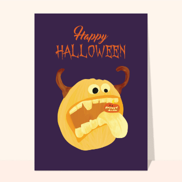carte halloween : Happy Halloween citrouille cornue