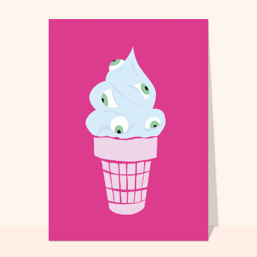 Cartes pour Halloween et Toussaint : Glace aux yeux sur fond rose