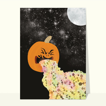 carte halloween : Citrouille qui vomit de bonbons
