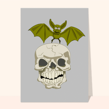 carte halloween : Tete de mort et chauve souris
