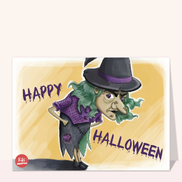 carte halloween : Happy Halloween et horrible sorcière