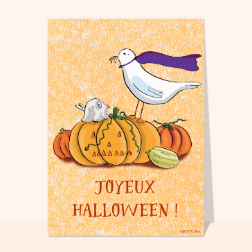carte halloween : Joyeux Halloween et mouette vampire
