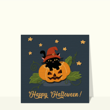 Happy Halloween petit chat noir et citrouille