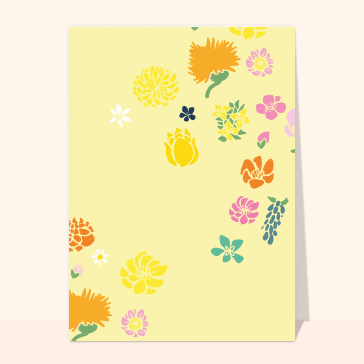 Carte de Mai : Fond jaune et jolies fleurs