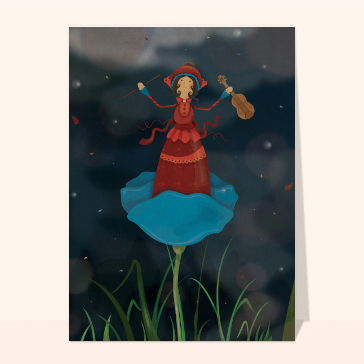 Violoniste sur un coquelicot bleu
