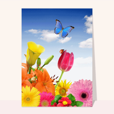 Papillon bleu dans les fleurs