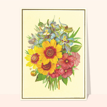 Carte postale de Juillet et d'été : Bouquet carte ancienne de Juillet