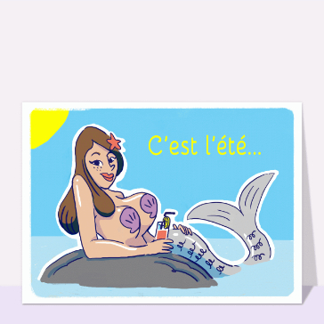 Carte postale et sirène d`été