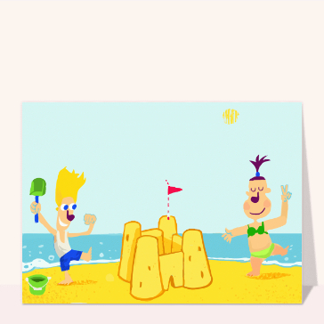 Carte postale de Juillet et d'été : Carte postale vive les châteaux de sable
