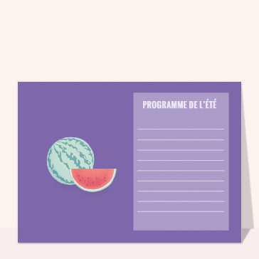 Carte postale programme d`été et pastèque