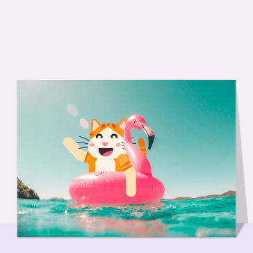 Carte postale du chat et du flamant