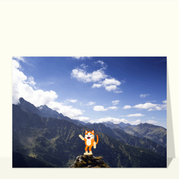Carte postale de Juillet et d'été : Carte postale du chat à la montagne
