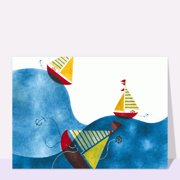 Carte postale de Juillet et d'été : Carte postale petits bateaux à l`aquarelle