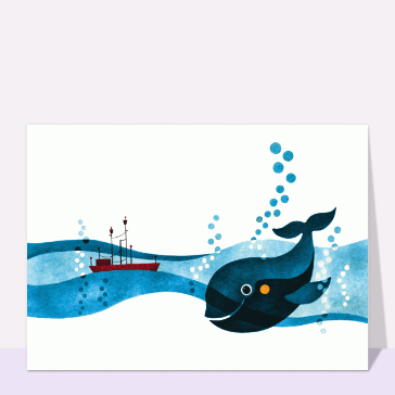 Carte postale de Juillet et d'été : Carte postale baleine bleue joueuse