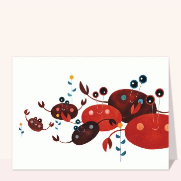 Carte postale de Juillet et d'été : Carte postale famille de crabes