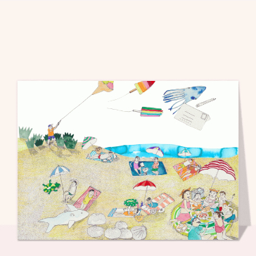 Carte postale de cerf-volant sur la plage