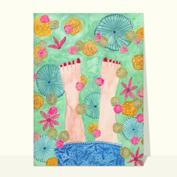 Carte postale de Juillet et d'été : Les pieds dans l`eau cet été