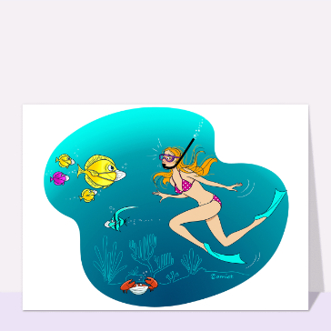 Carte postale de Juillet et d'été : Vacances masquées à la mer