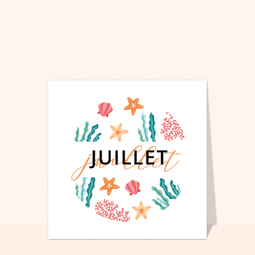 Happy Juillet design marin blanc Cartes postales de Juillet et d'été