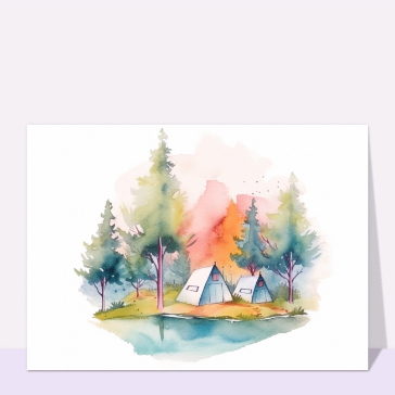 Pour chaque mois : Camping au bord d`un lac à l`aquarelle