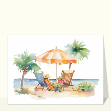 Chaises longues sur la plage à l`aquarelle