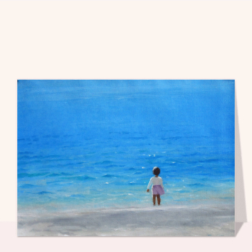 Carte Petite fille debout devant la grande bleue