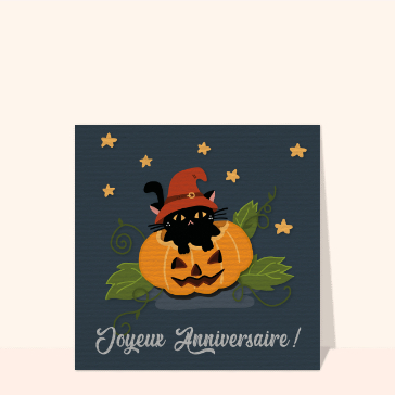 Carte Joyeux anniversaire chat dans une citrouille