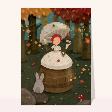 Dame champignon et forêt automnale