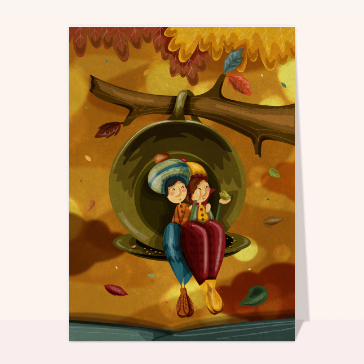 Carte de Novembre : Les amoureux en automne